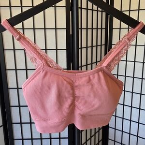 NWOT ~ Tahari Women's Ribbed Bralette with Lace Trim - Pink ~ Size 1X